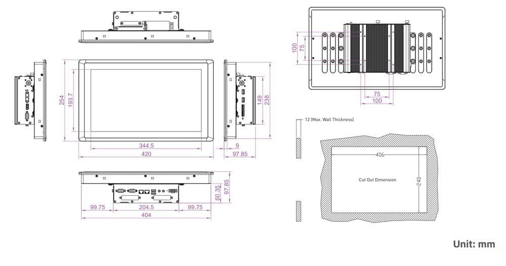 Panel PC CV-W115C-R10/P1001E-R10 Skizze2