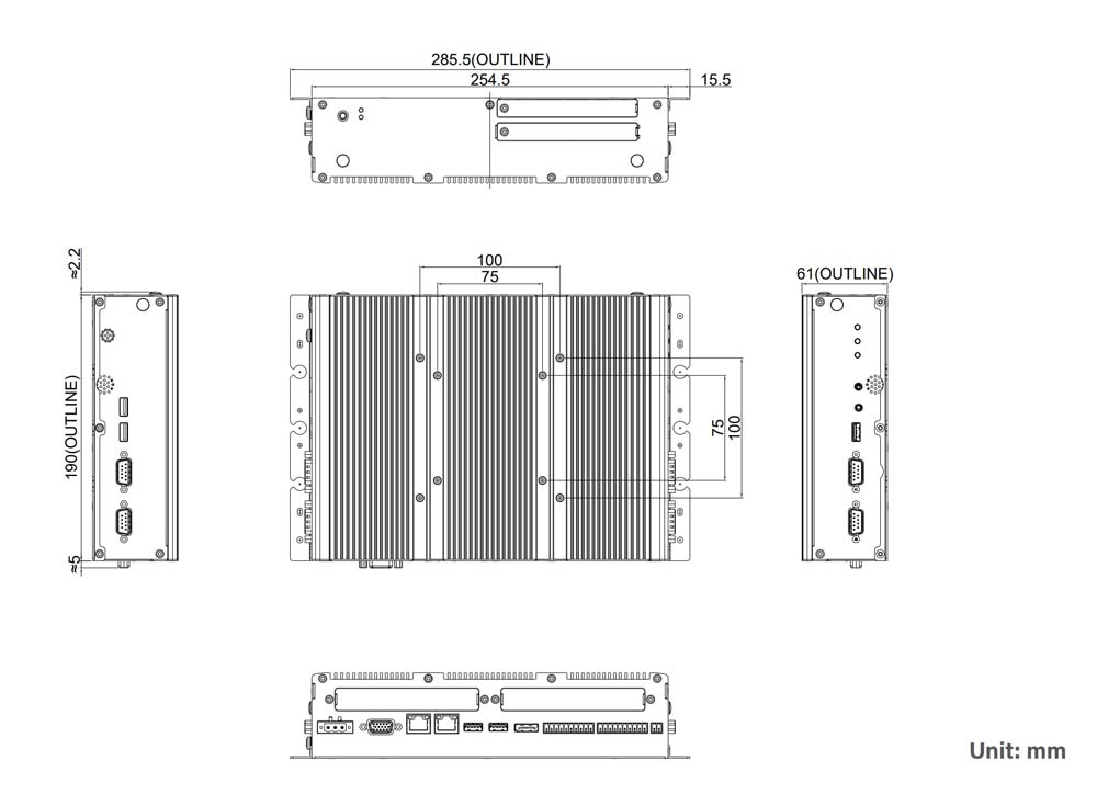Panel-PC-Modul P2102E-i5-R10 Skizze 2