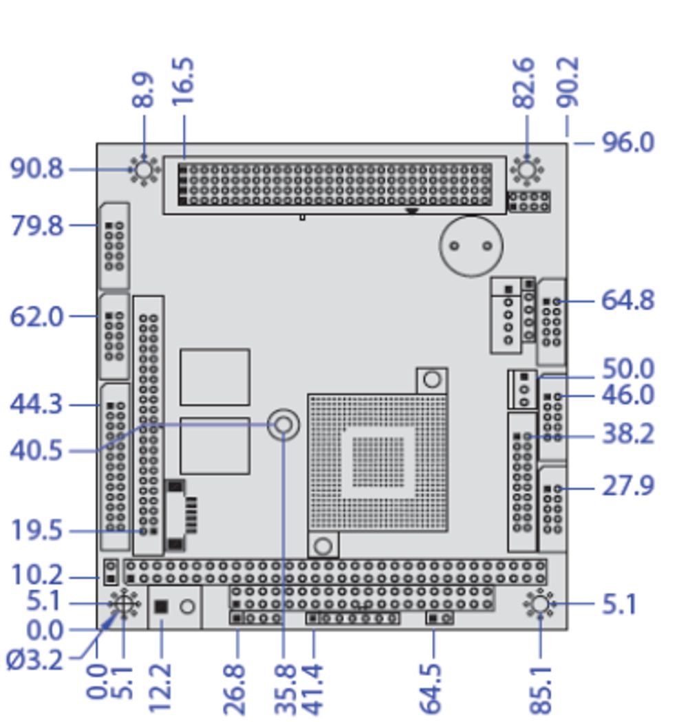 PC/104-Board VDX-6350RDE-512 Skizze