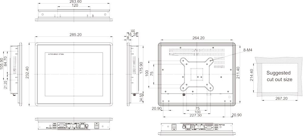 Panel PC PPC-F10B-BT-J1/2G/R-R12 maße