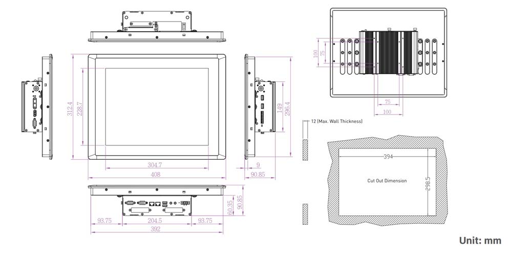Panel PC CV-115R-R10/P1001E-R10 Skizze 2