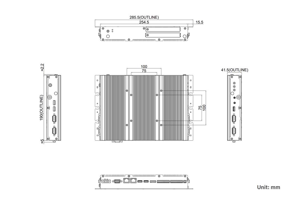 Panel-PC-Modul P2102-i5-R10 Skizze 2