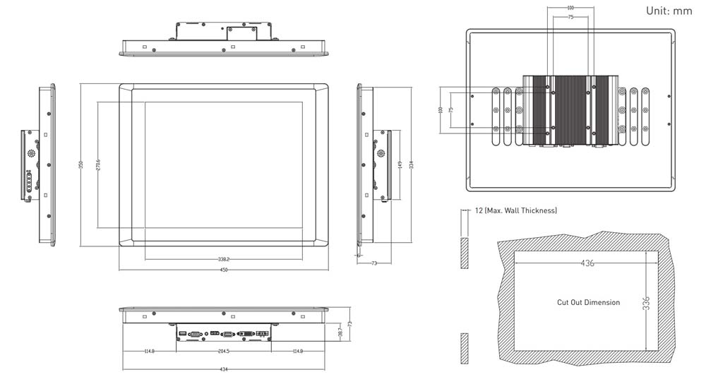 Panel PC CV-117R-R10/M1001-R12 Skizze 2