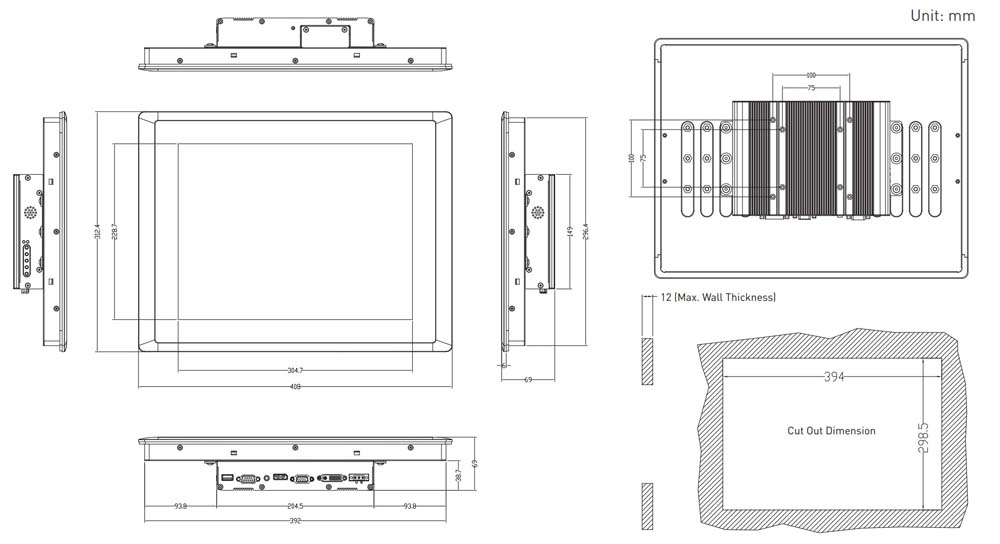 Panel PC CV-115C-R10/M1001-R12 Skizze 2