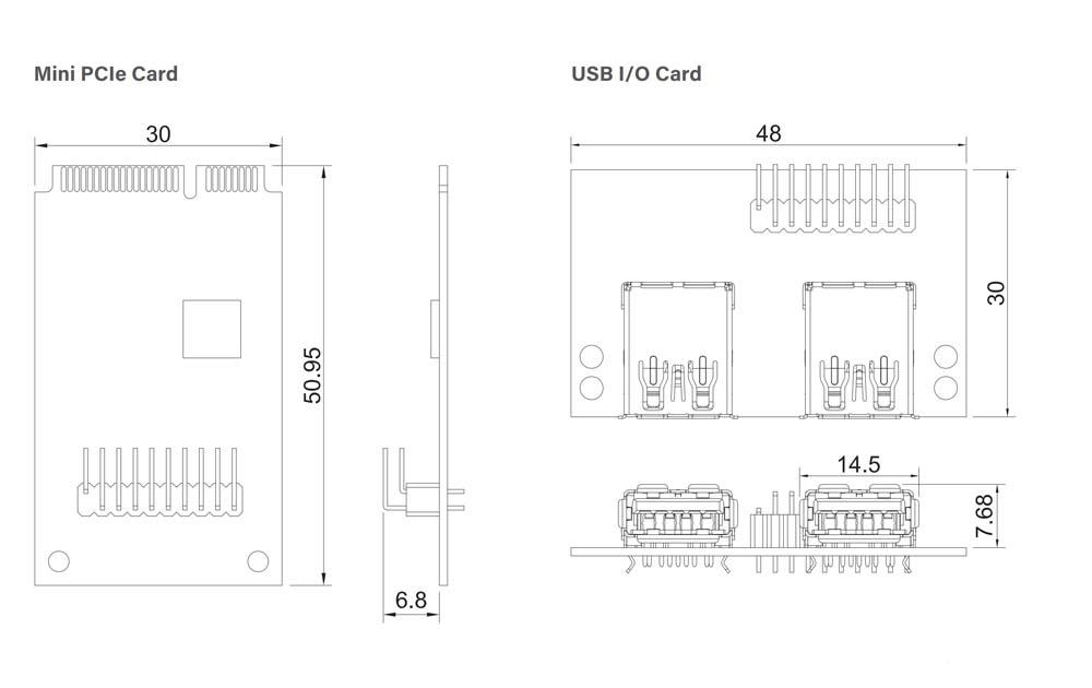 Mini-PCIe-Modul MEC-USB-M102-15 Skizze