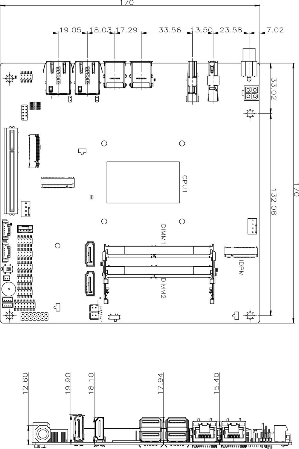 KINO-TGL-U-CE-R10 Mini-ITX-Board Skizze