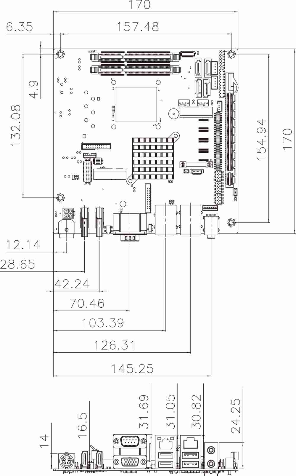 Mini-ITX SBC KINO-DQM871-i1-i5E-R10 Top