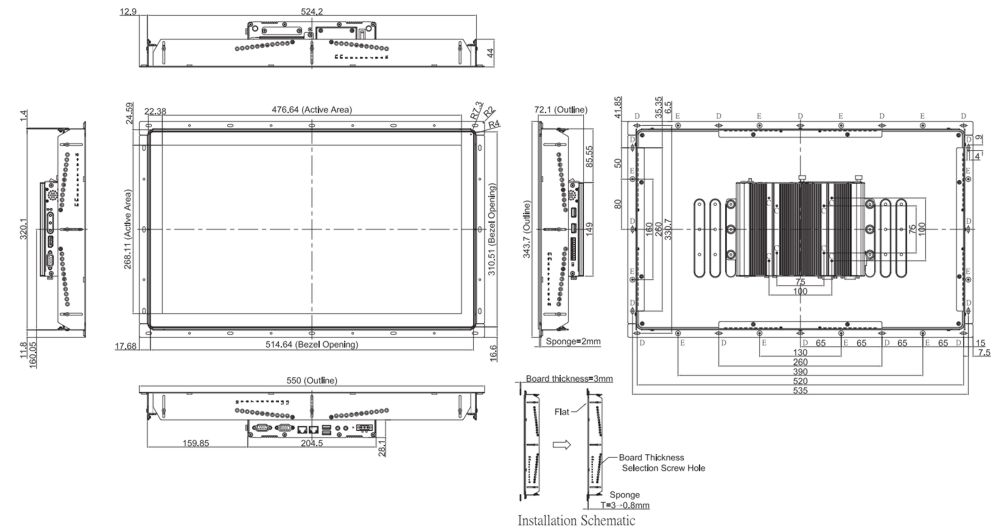 Panel PC CO-W121C-R10/P1001-R10 2-Skizze