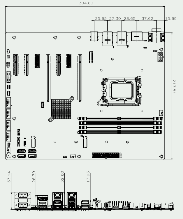 ATX-Mainboard IMBA-R680-R10 Skizze