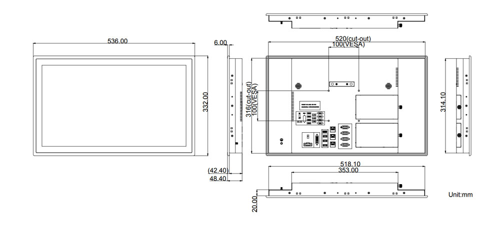 ASLAN-W722C-1900G4 R1.2 Panel PC Skizze