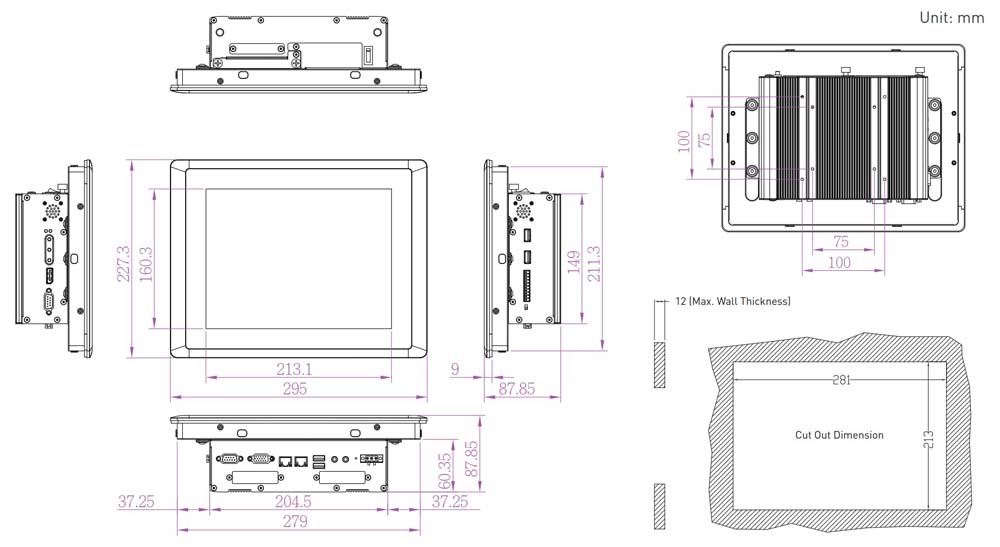 Panel PC CV-110C-R10/P1001E-R10 Skizze 2