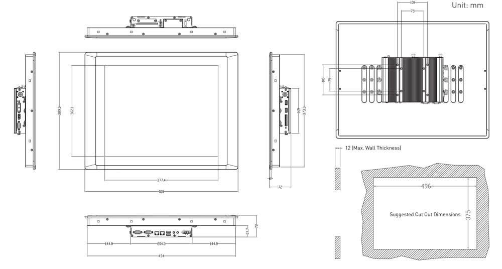 Panel PC CS-119C-R10/P1001-R10 Skizze 2