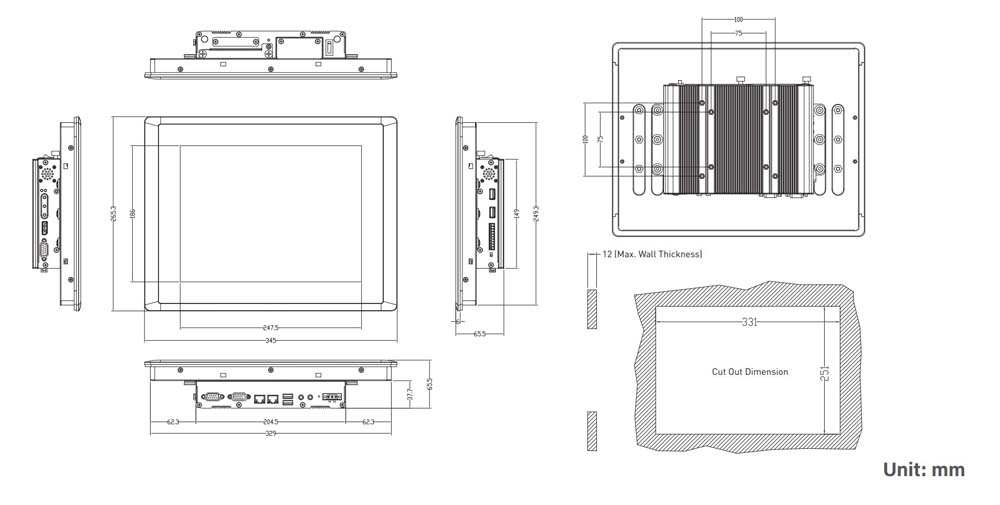 Panel PC CV-112HC-R10/P1001-R10 Skizze 2