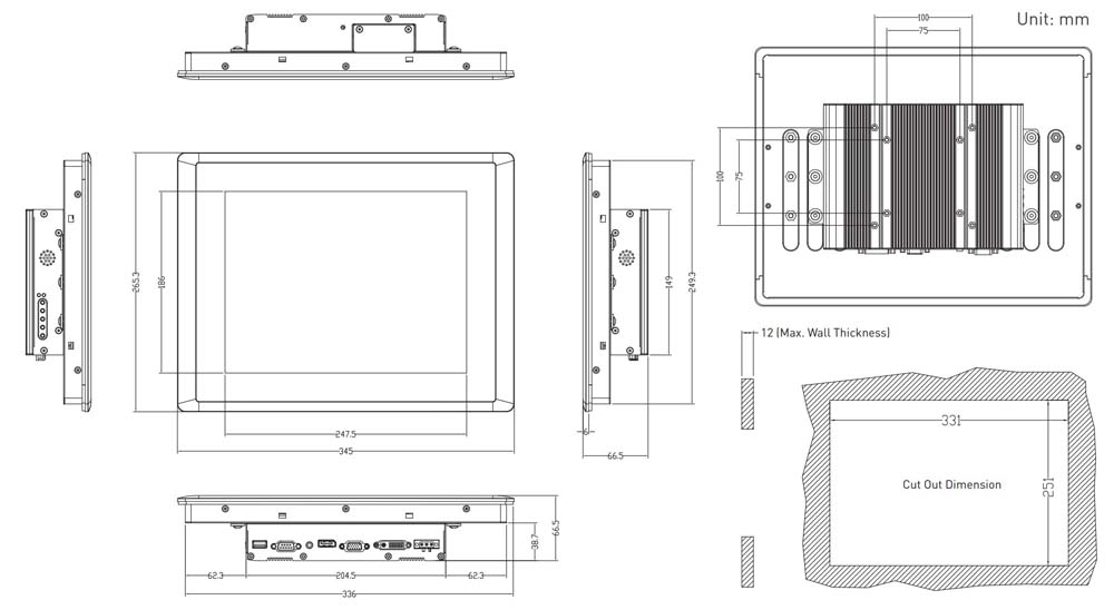 Panel PC CV-112C-R10/M1001-R12 Skizze 2