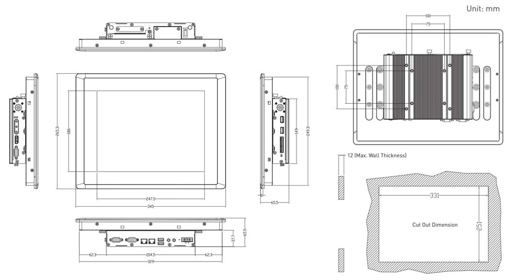 Panel PC CV-112C-R10/P1001-R10 Skizze 2