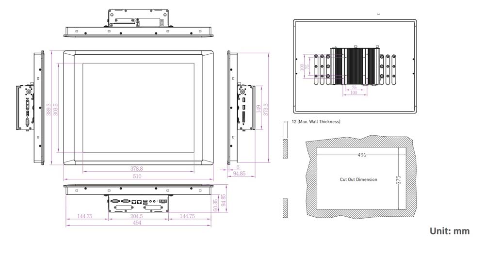 Panel PC CV-119R-R10/P1001E-R10 Skizze 2